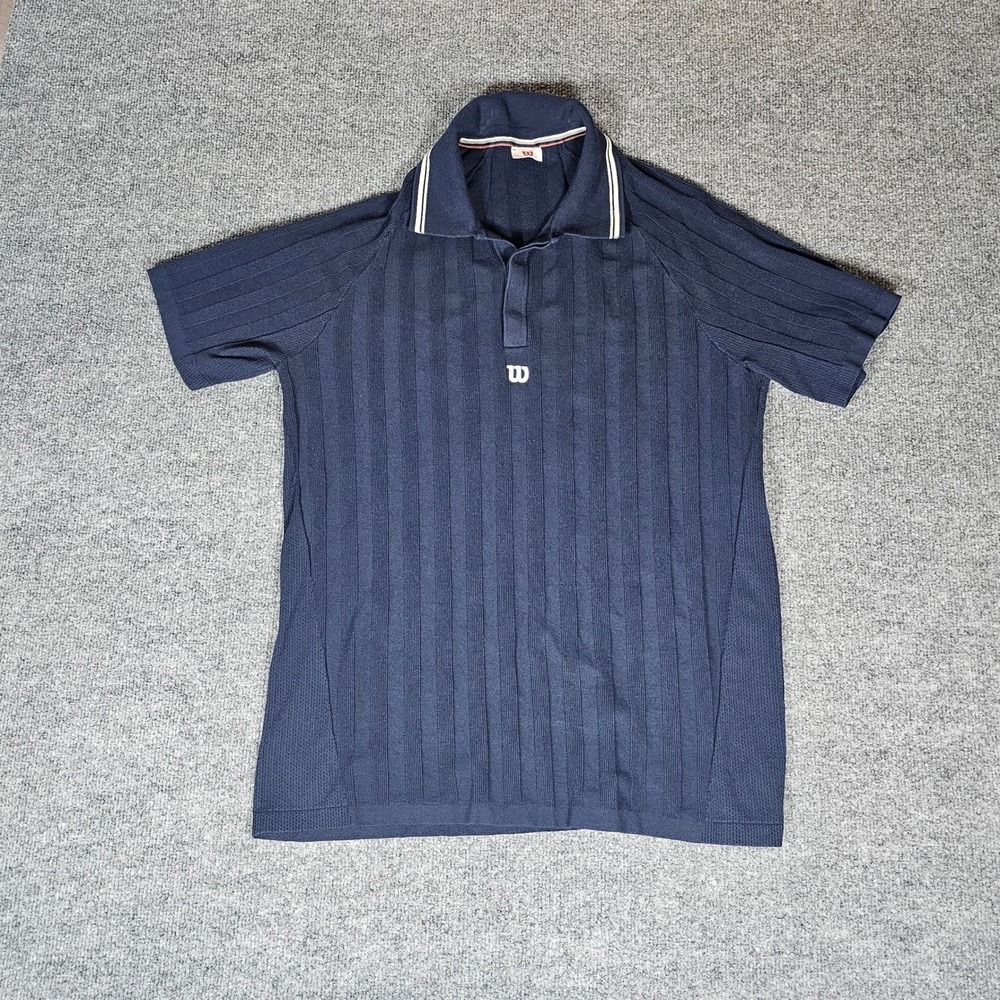Wilson Mens Knit Polo Shirt Bundle Navy White Ribbed Short Sleeve Vintage Style - Picture 4 of 14
